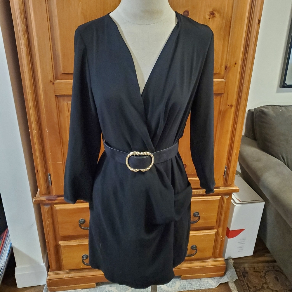 Wilfred classic wrap style black mini dress draped tunic versatile aritza
